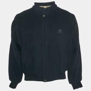 Burberry Prorsum Navy Blue Rib Knit Trim Wool Zip-Up Jacket L