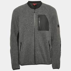 Burberry Sport Charcoal Grey Wool Knit Patch Detail Jacket XL
