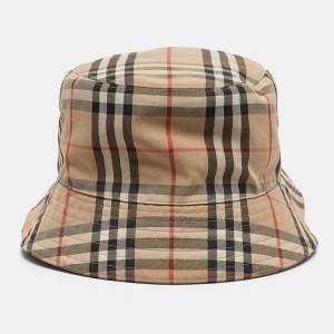 Burberry Brown Vintage Checks Cotton Blend Bucket Hat L