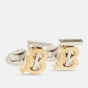 Burberry Logo Monogram Two Tone Metal Cufflinks