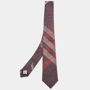 Burberry Burgundy Nova Check Silk Skinny Tie