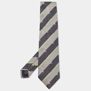 Burberry Grey Diagonal Striped Silk Tie