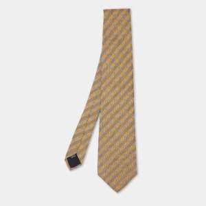 Burberry Yellow Diagonal Patterned Silk Tie 