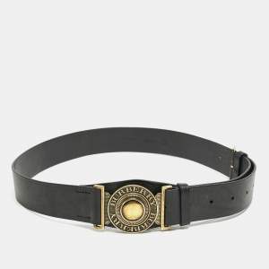 Burberry Black Leather Round Clasp Buckle Belt 90CM
