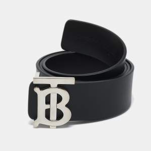 Burberry Black/Dark Brown Leather TB Logo Reversible Belt 90 CM