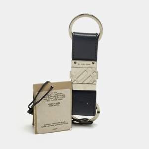 Pre Owned Burberry Navy Blue Leather Keyring