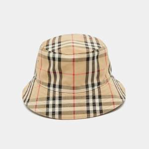 Pre Owned Burberry Beige Vintage Check Bucket Hat M