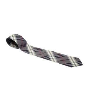 Pre Owned Burberry Brown Nova Check Pattern Silk Tie 