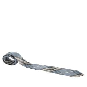 Pre Owned Burberry Pale Blue & Beige Checked Silk Tie 