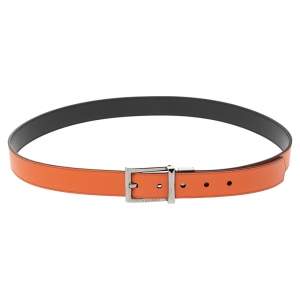 Pre Owned Burberry Orange/Black Leather Reversible Buckle Belt 100CM