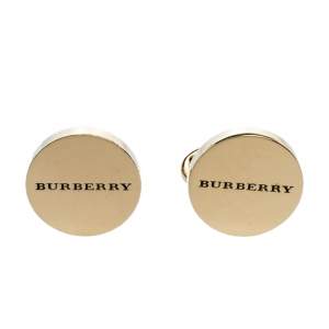 Burberry Logo Engraved Gold Tone Round Cufflinks