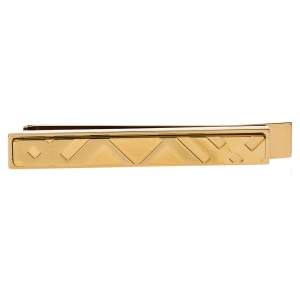 مملوكة مسبقًا Burberry Check Engraved Gold Tone Tie Bar