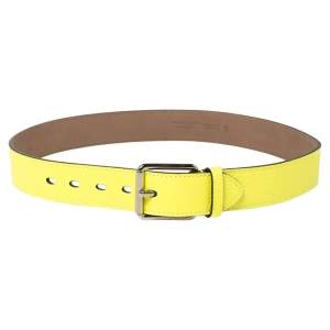Pre Owned Burberry Neon Green Pebbled Leather Mark Buckle Belt 90 CM