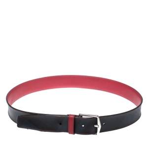 Pre Owned Burberry Navy Blue/Red Smoked Check Coated Canvas Joe Buckle Belt 100CM