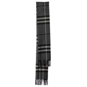 Burberry Charcoal Grey Checkered Cashmere Fringed Scarf