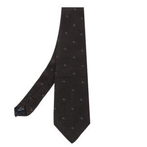 ربطة عنق بربري حرير جاكار مزخرف شعار الماركة بني