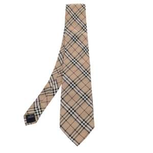 Pre Owned Burberry Beige Nova Check Silk Tie