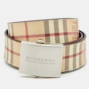Pre Owned Burberry Beige Haymarket Check Coated Canvas Belt 105 CM