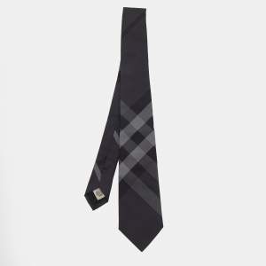 Pre Owned Burberry Grey Novacheck Silk Tie 