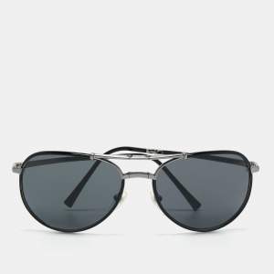 Pre Owned Burberry Gunmetal Tone/Dark Grey B 3091-J Folding Pilot Sunglasses