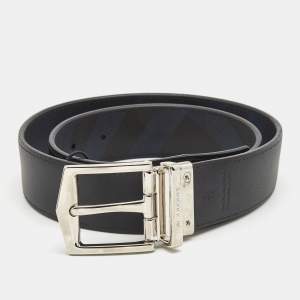 Burberry Navy Blue/Black Check Coated Canvas and Leather Buckle Reversible Belt 75CM