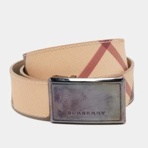 Burberry Beige Haymarket Check Coated Canvas Logo Plaque Belt 100CM