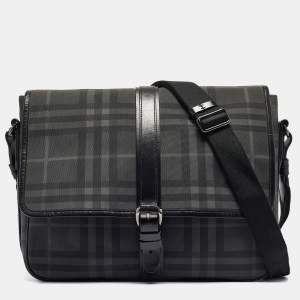 Burberry Black House Check PVC and Leather Messenger Bag