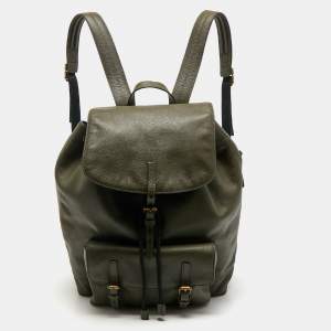 Burberry Military Green Leather Drawstring Backpack