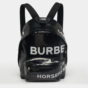 Pre Owned Burberry Black/White Coated Canvas and Leather Horseferry Backpack