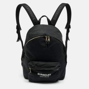 Pre Owned Burberry Black Nylon Logo Print Backpack