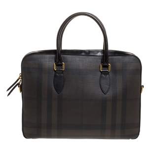 Burberry Dark Brown/Black Smoke Check PVC and Leather Laptop Bag