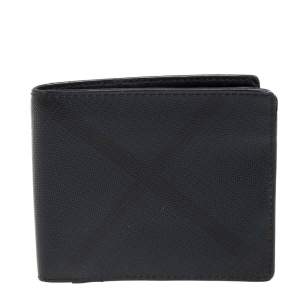 Burberry Navy Blue/Black Check Coated Canvas Bill Bifold Wallet