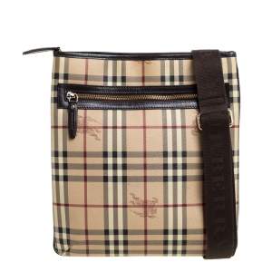 Burberry Beige/Brown Haymarket Check Coated Canvas Pocket Zip Messenger Bag