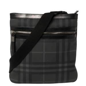 Burberry Black London Check Coated Canvas and Leather Slim Messenger Bag