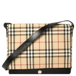 Burberry Beige/Black Nova Check Coated Canvas and Leather Messenger Bag