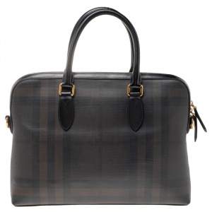 Burberry Dark Brown/Grey Smoke Check PVC and Leather Laptop Bag