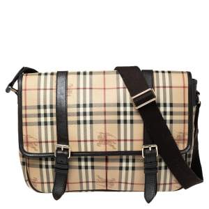 Burberry Beige/Brown Haymarket Coated Canvas and Leather Newton Messenger Bag