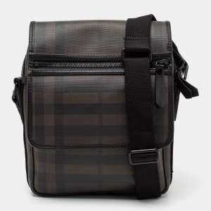 Burberry Brown/Black Smoked Check PVC And Canvas Flap Messenger Bag