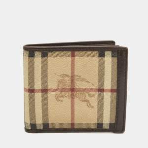 Burberry Beige/Brown Haymarket PVC and Leather Bifold Wallet