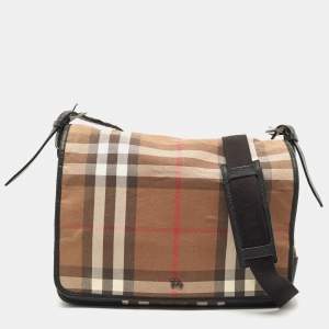 Burberry Black/Beige Haymarket Fabric and Leather Messenger Bag