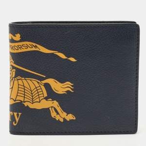 Burberry Navy Blue/Green Printed Leather Bifold Wallet