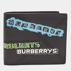 Burberry Charcoal Check Grafitti Print Coated Canvas Bifold Wallet