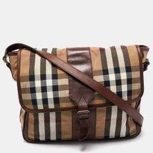 Burberry Brown/Beige Beige House Check Canvas and Leather Messenger Bag