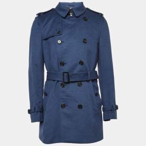 Burberry Blue Wool Double Breasted Trench Coat XL