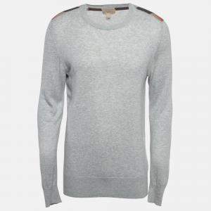 Burberry Brit Grey Cashmere & Cotton Knit Shoulder Patched Sweatshirt L