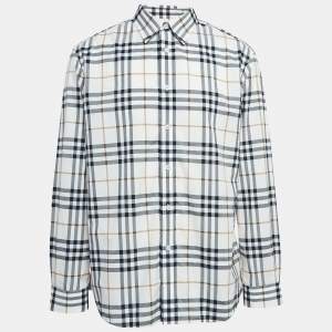 Pre Owned Burberry White Caxton Checks Cotton Long Sleeve Shirt XXL
