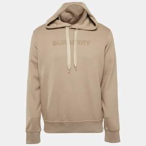 Pre Owned Burberry Beige Logo Print Cotton Ansdell Hoodie S