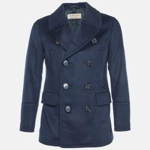 Pre Owned Burberry Navy Blue Wool and Cashmere Double Breasted Coat S