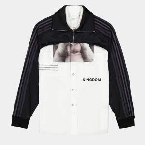 Burberry White Monkey Print Cotton and Jersey Iconic Striped Shirt L