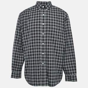 Burberry Navy Blue Plaid Cotton Button-Down Shirt XXL